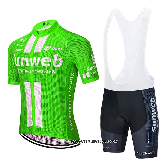 2020 Maillot Ciclismo Sunweb Vert Blanc Manches Courtes et Cuissard